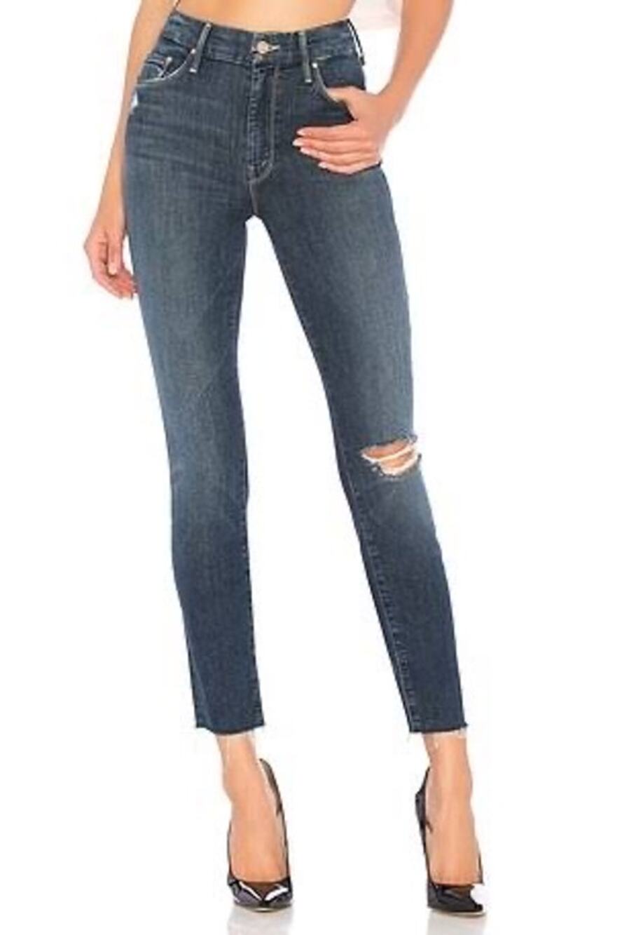 Mother Denim Jean 27 Distressed Dark Wash Looker Ankle Close To Edge